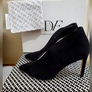 Diane Von Furstenberg Lovero Black Suede Heels Women's Designer Shoe Size 6